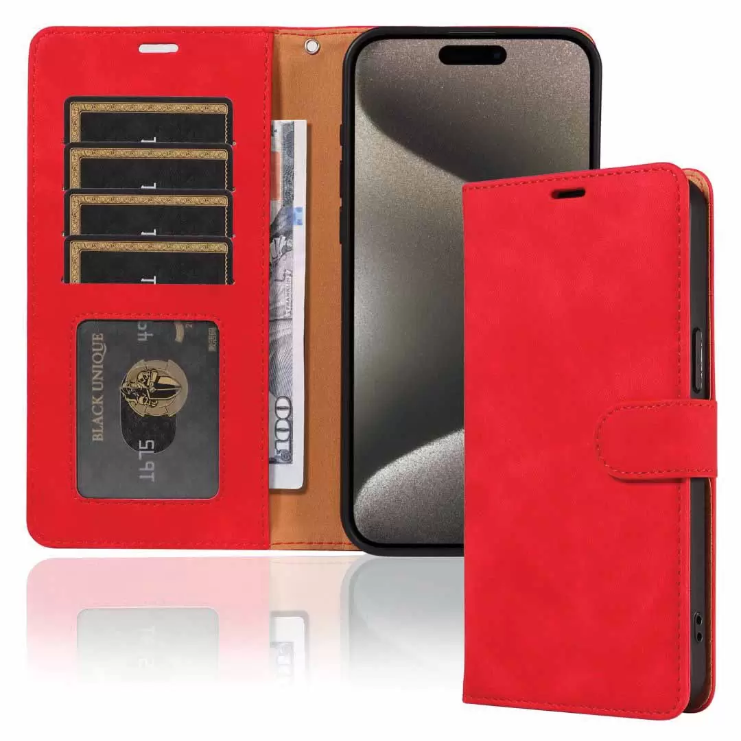 iPhone 16 Pro Max PU Leather Wallet Case Red